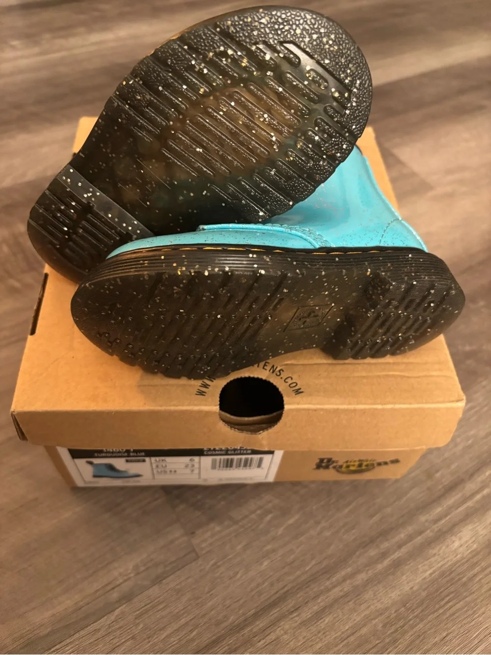 Dr. Martens Kids Glitter Teal Blue Lace-Up Boots